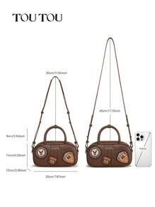 TOUTOU Vintage Bowling Ball Shaped Zipper Boston Bag, Lightweight Multi-Functional Shoulder Messenger Bag, Suitable For Commuting And Traveling