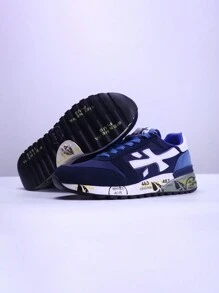 Sapatos PREMIATA Sapatos Masculinos Nichos Novos Tênis Retrô para Casais 483 Sola Plana Cano Baixo Sapatos Estudantis com Caixa de Sapato, Adequado para Presente, Presenteável, Estudantes, Escola, Corrida - Azul escuro - Visão 5