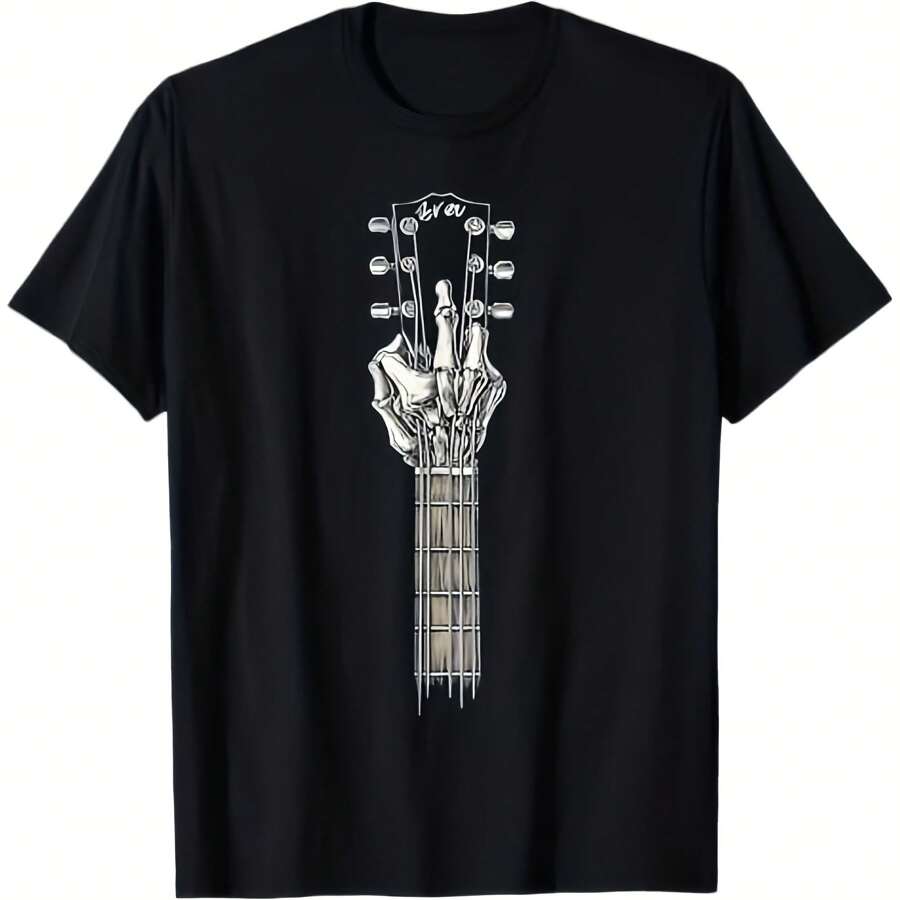 Rock On Skeleton Hand Guitar Rock & Roll Men  Rock Band T-Shirt