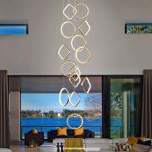 FookChak Modern LED Chandelier 14-Light Chandelier For High Ceiling Dimmable Foyer Chandelier With Remote Control Large Long Chandelier For Staircase Living Room Entryway, 3000-6500k - 金色 - 查看 4
