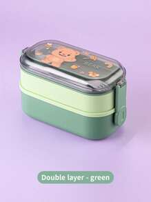 1/2pcs Cartoon Double Lunch Box Students With Rice Compartment Large Capacity With Tableware Microwaveable Heating Children's Lunch Box