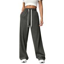 Womens Basics Sweatpants Tracksuit Gym Women Clothes Airport Women Outfits With Pockets Joggers Lounge Trousers - Màu xám đen - Xem 1