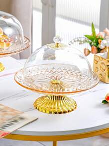 1pc Elegant Round Cake Stand Tray, Plastic, Intricate Pattern Design - Ideal For Birthday Parties, Weddings, Baby Showers, Ramadan