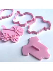 饼干切具 4 件装婴儿主题面团印章塑料 3D 卡通可压饼干模具糖果烘焙糕点烤盘