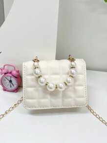 1pc PU Magnetic Closure Minimalist Square Mini Pearl Handbag, Korean Chic Chain Shoulder Crossbody Bag, Comfortable Smooth Strap, Versatile For Daily Commute And Leisure, Ideal For Shopping And Gift Giving - Pearl Handbag - View 13