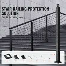 Cable Railing Post, 36" X 2" X 2" To 42" X 2" X 2" Steel Deck Railing Post, 10 Or 12 Pre-Drilled Holes, SUS304 Stainless Steel Cable Rail Post With Horizontal And Curved Bracket, 1-Pack, Silver Or Black - 42" X 2" X 2" 30° Angled Hole Black - View 2