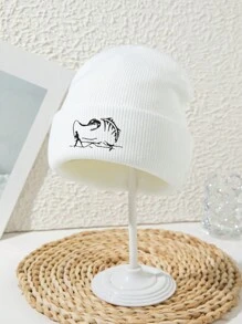 1 pieza Gorro de punto con bordado acrílico de estilo casual de calle, estampado de espina de pescado, para hombre, para pesca, senderismo, esquí y deportes al aire libre, para otoño/invierno, cortaviento y cálido