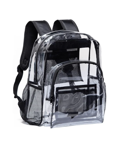 Mochila transparente de una pieza, bolsa transparente unisex, bolsa transparente para la escuela, bolsa transparente para actividades musicales y deportivas, mochila transparente resistente - Mochila transparente de PVC, adecuada para la universidad, el lugar de trabajo, mochila transparente de gran resistencia, mochila transparente para la escuela, bolsa escolar transparente, mochila transparente grande, adecuada para el campo deportivo y el uso en el lugar de trabajo.