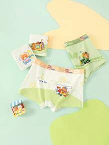 年轻男孩 4 时尚汽车熊印花男孩平角裤，舒适柔软多色平角裤