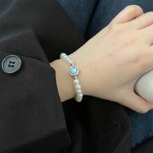 7-częściowy zestaw biżuterii z pereł w kolorze morskim, elegancki styl retro, niebieskie kolczyki z pereł, niebieski naszyjnik z pereł, niebieska bransoletka z pereł - odpowiedni do codziennego noszenia przez kobiety