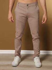 Men's Tailored Twill Trousers With Knife Pocket And Built-In Pocket - Brown - View 5