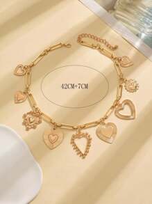 1 件个性化多元素心形流苏吊坠项链，复古时尚女士魅力颈链，可调节长度粗珠宝，适合作为情人节礼物情人节、妈妈、母亲、母亲节、礼物 - 金色 - 查看 5