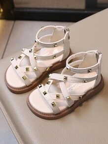 1 Pair Girls Summer Sandals, Roman Shoes, Fashion Sandals, Soft Bottom Princess Sandals, Synchronized With Fashion, Going With Happiness - Beige - View 3