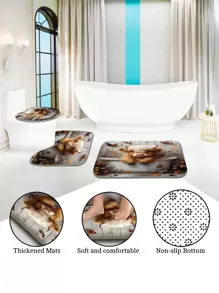 1 pieza/4 piezas Conjunto de cortina de baño con patrón de vaca de las Tierras Altas, cortina de ducha impermeable con alfombra antideslizante, tapa de inodoro y alfombra de baño, instalación fácil con ganchos en C, decoración de otoño para el baño, accesorios de baño de vuelta al colegio