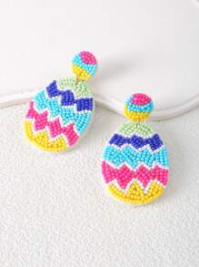 1 Pair Fashionable Easter Day Earrings With Beads, Sequins And Embroidered Eggs And Rabbits Design For Women