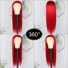 Stunning Purple Hair Synthetic Lace Front Wigs 26 Inch Pre Plucked Long Straight Hair Wigs 13X4 HD Lace Wigs Glueless Dark Purple Colored Wigs Heat Resistant Halloween Wigs Deep Purple Long Silky Straight Lace Front Wigs For Fashion Women For Daily Christmas Party Cosplay Use - 紅色 - 查看 8