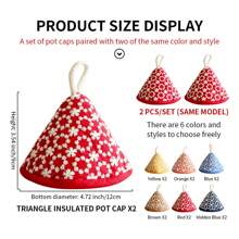 1pc/2pcs Set Of Cute Triangular Floral Embroidered Pot Holders, Heat Resistant For Cooking Pots, Pans, Skillets, Thickened Insulation With Hanging Loop