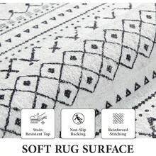 Large Washable 6x9 Area Rug: Boho Moroccan Geometric Neutral, Non-Slip Foldable Indoor Floor Carpet For Living Room, Bedroom, Dining Table - Beige, 6X9 - Hitam - View 5