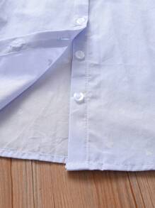 年轻女孩心形印花翻领短袖衬衫 - 藍色 - 查看 5