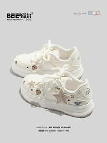 BEIER 女士休闲运动鞋，透气皮革系带低帮户外运动平底鞋