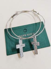 Pendientes de aro grande con cruz de cristal, joyería para mujeres