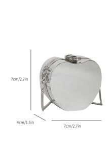 1 件全新金属色迷你斜挎包、心形女士手提包、硬壳盒式钱包、硬币/钥匙袋、街头潮流电镀金/银闪亮小包、不对称苹果形迷你包、配饰/口红/耳机收纳礼盒（带镜子） - 銀色 - 查看 8