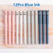 12 piezas Bolígrafo de pegamento borrable con diseño de animales lindos, tamaño mediano, recargable y lavable, tinta azul/negra de 0.5mm, plástico, para útiles de oficina y escolares, estilo aleatorio de vuelta a clases