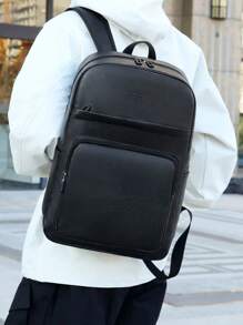 男士皮革背包，实用大容量背包适合 15.6 英寸笔记本电脑、徒步旅行、商务、PU 复古学校旅行学院工作背包