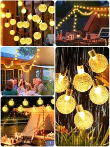 CasaBella Luces solares de cuerda de 15 metros con 90 bombillas, 8 modos de luces de hadas, luces de cadena solares LED IP65 a prueba de agua,Tiras de Luces para Exteriores,bola de burbujas de luz solar para exteriores,Perfectas para la decoración de fiestas, patios, jardines, senderos, cercas, balcones y edificios,Ideales para Navidad, Halloween, bodas, decoración de otoño, festivales, y recuerdos de fiesta temática de carnaval,decoración de festivales