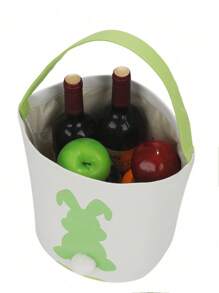 1个圆柱形丝网印刷毛绒兔耳包，复活节假日礼品手提袋，复活节兔子包 - 彩色 - 查看 8