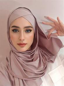 1 件系带水晶亚麻头巾女士速效头巾，纯色经典基本款柔软光滑透气丝绸般亚麻面料围巾，方便的十字设计速效头巾，适合日常工作和生活 Abaya 配饰女士面纱