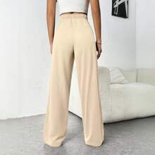 Women's Lined Sweatpants High Waisted Baggy Wide Leg Sweat Pants For Women Casual Drawstring Workout Pants With Pockets Joggers Lounge Trousers - Apricot - View 2