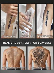 1 件锦鲤背部临时纹身防水防汗持续 1-2 周逼真草本汁不反光防摩擦仿黑色假纹身男士背部纹身贴纸现代人体艺术 - 黑色 - 查看 5