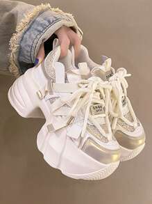 LiangJingJing 2026春秋新款女士水钻厚底运动鞋，时尚ins风休闲跑步鞋