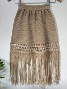 Skirt Knitted Beach Cover-Up With Fringes And Detail On The Hem. - Arena - Ver 2