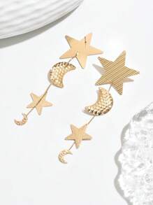 1 Pair Elegant Crescent Moon & Star Long Tassel Earrings, Minimalist & Chic Design For & Islam Eid Celebration