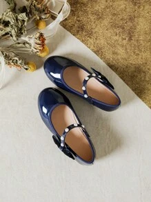时尚平底珍珠装饰女童乐福鞋，秋冬 - 藍色 - 查看 5