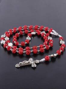 GO2CJBEADS 1pc Vintage Classic Red Color Catholic 59pcs 8mm Disco Rhinestone Beads Cross Necklace , Personalized Handmade Catholicism Prayer Bead Jewelry With Cross Pendant - Z0014B - View 11