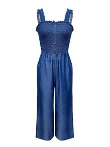 Solid Color Square Neck Suspenders Loose Romper,Chest Elastic Adjustment,Summer  Women's Outfit - Màu xanh lam - Xem 3