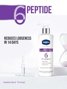 Vaseline 凡士林六胜肽保湿乳液，针对肌肤松弛，紧致肌肤，减少下垂，提升肌肤弹性。蕴含六胜肽、棕榈酸视黄酯和咖啡因提取物。两周内肌肤更显年轻，94%的用户认同。 - 6 Hexapeptide - 查看 3