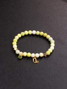 1Piece 12 Zodiac Signs Elegant Natural Gemstone Bracelet 6mm Opal Rose Quartz Watermelon Tourmaline Peach Blossom Stone Blue Apatite Red Aventurine Carnelian Rhodonite Bloodstone Rutilated Quartz Beads Girlfriend Bangles With Gold Color Stainless Steel 12 Zodiac Medallion And Vibrant Cubic Zirconia Jewelry Unique Birthday 12 Zodiac Gift For Women