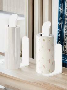 1 pieza Portarrollos de papel higiénico montado en la pared de color blanco, estante para toallas de baño, accesorios de baño sin taladro