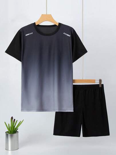 2st sportdräkt för tonårspojkar, gradient mesh kortärmad t-shirt + shortsset för sommaren, lämplig för basket, fotboll, löpning