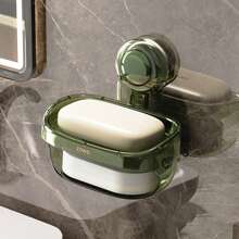 1pc Suction Cup Double Decker Soap Dish, Wall Mounted Drainage Soap Holder Bathroom Shelf No-Drill
