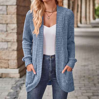 Cardigan Sweaters For Women Fall Open Front Long Sleeve Loose Lightweight Knit Sweater Coat With Pockets