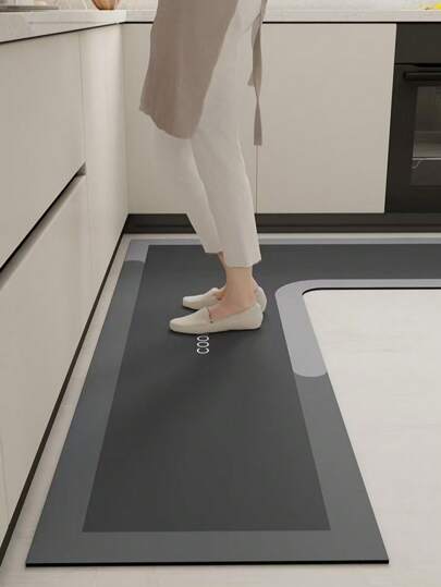 Silica Gel Mud Mat Modern Minimalist L-Shaped Kitchen-Specific Water-Absorbing Foot Mat, Easy To Clean. *L-Shaped Design*: Perfectly Fits The Corner Of An L-Shaped Kitchen, Making Full Use Of Every Inch Of Space To Keep The Kitchen Tidy And Organized