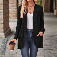 Cardigan Sweaters For Women, Casual Knit Cardigans Lightweight Soft Long Sleeve Open Front Loose Fit Sweater Outwear - màu đen - Xem 4