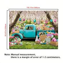 1pc Easter Photography Backdrop - Vibrant Spring Design With Blue Truck, Colorful Eggs, Flowers, Bunnies And Tulip Floral Forest Scene, Polyester Fabric, Great For Photo Booth Props And Party Decoration Backdrop, Festival Accessories | Floral Festival Backdrop | Polyester Fabric Background, Easter Outdoor Decor