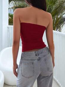 Women's Summer Sexy Strapless Basis Vest Double Layered Thickened Opaque Fashion Solid Elastic Slim Fit Tube Top For Women Four Seasons Wear - Màu Đỏ Sâu - Xem 6