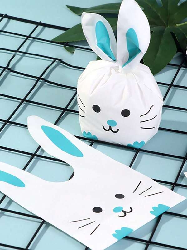 50 个复活节兔耳朵礼品袋 - 可爱兔子设计塑料礼品包装袋，适用于婚礼、生日、春季复活节派对礼品装饰